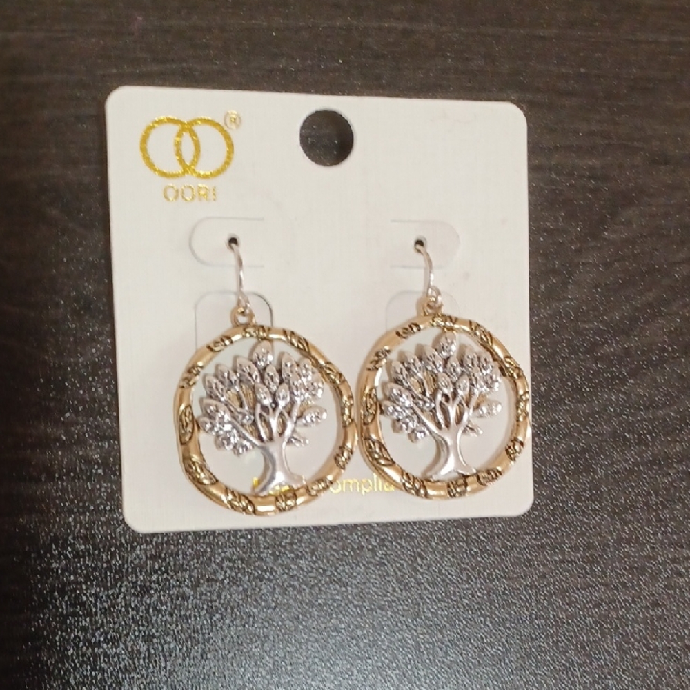 Gold and Silver Tree Earrings
